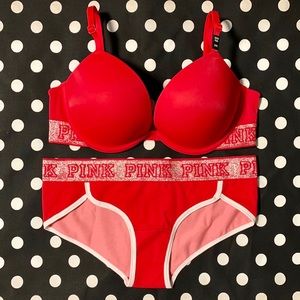 Victoria’s Secret PINK 34D Push-Up Bra & Small Panty Red